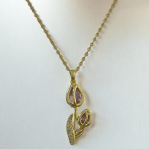 Flower Stainless Necklace Rose Zircon