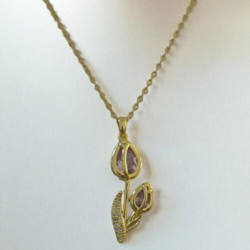 Flower Stainless Necklace Rose Zircon