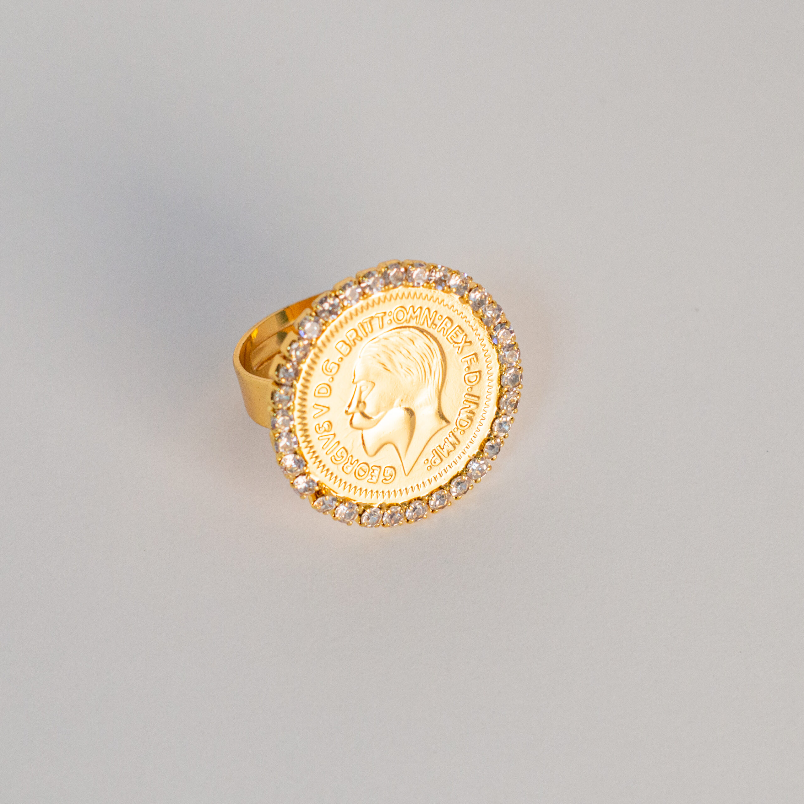 Gold-Plated Coin Ring with White Zircon - Image 4