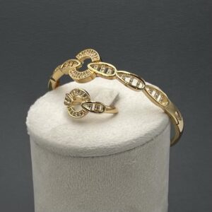 Elegant Circle Link Design with Zircon Accents Bracelet & Ring Set (Sizes 6/7/8)