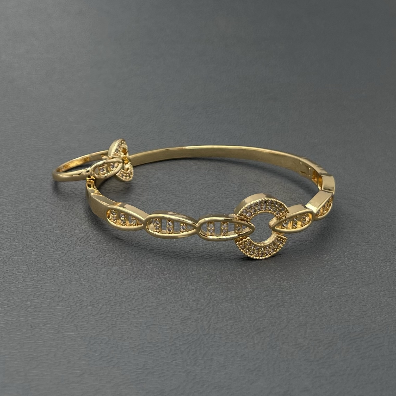 Elegant Circle Link Design with Zircon Accents Bracelet & Ring Set (Sizes 6/7/8) - Image 3