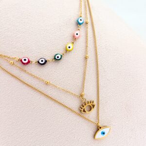 Eye Gold-Plated Stainless Steel 3-Layer Necklace – Trendy & Protective
