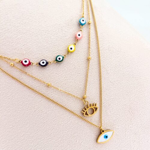 Eye Gold-Plated Stainless Steel 3-Layer Necklace – Trendy & Protective