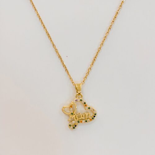 Gold-Plated Stainless Steel “Mom” Heart Necklace – Multi-Color Crystal Accents