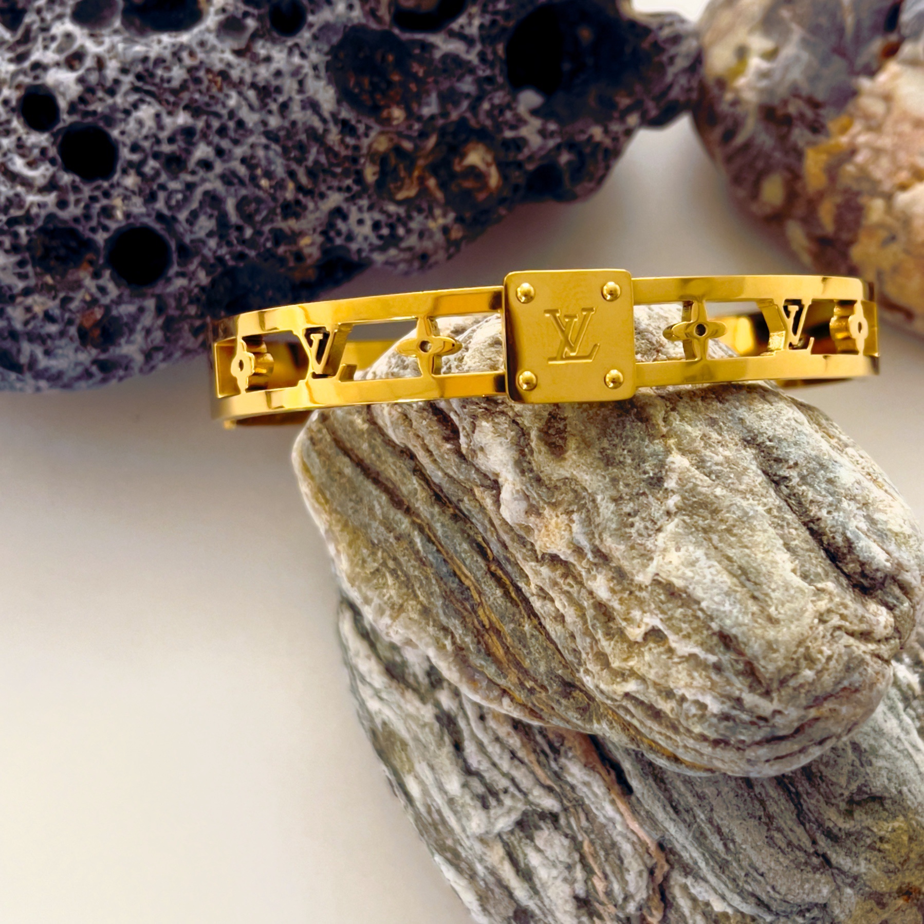 Gold-Plated Stainless Steel Emblem Bracelet – Bold & Durable for Everyday Chic - Image 2