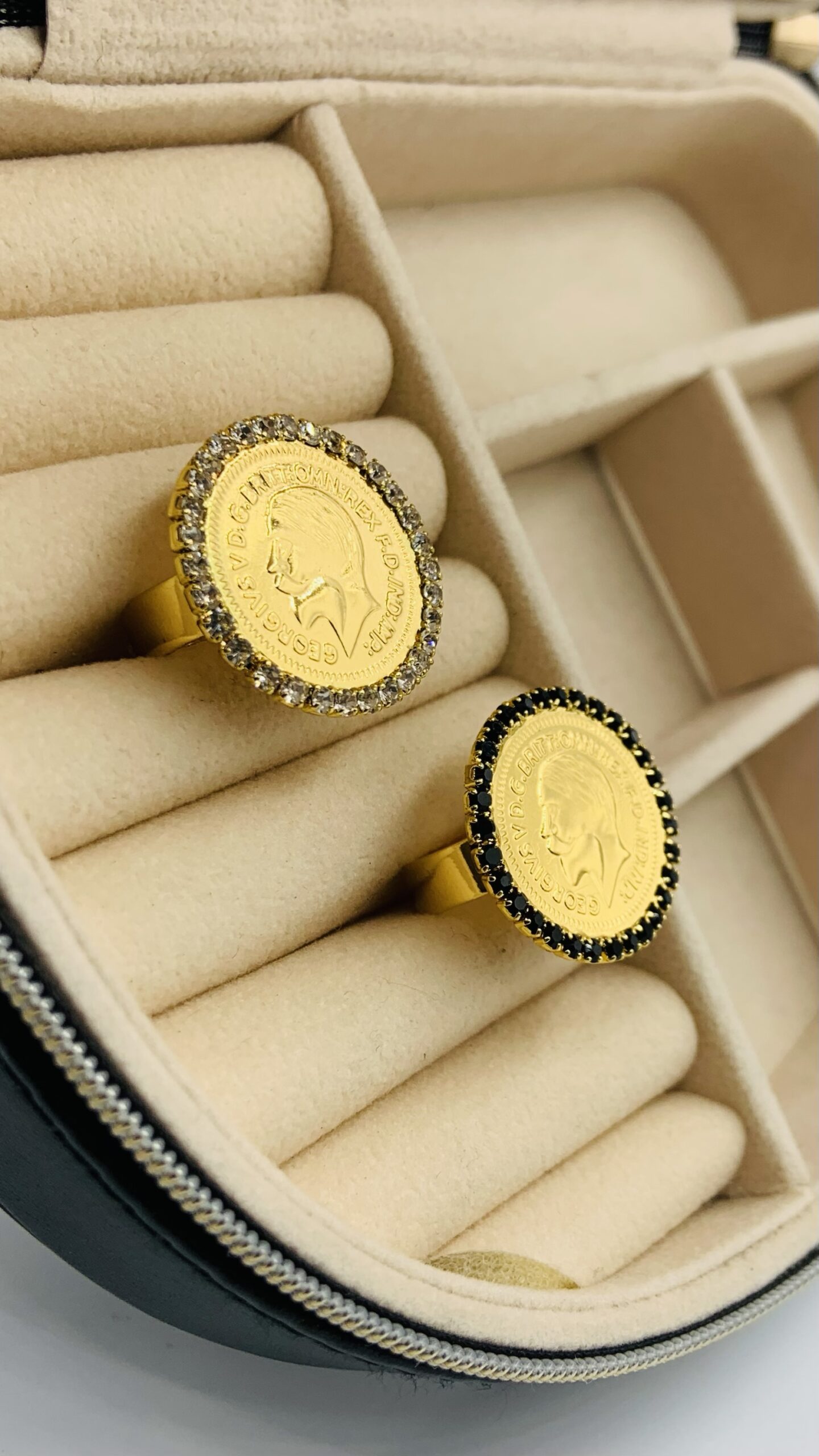 Gold-Plated Coin Ring with White Zircon