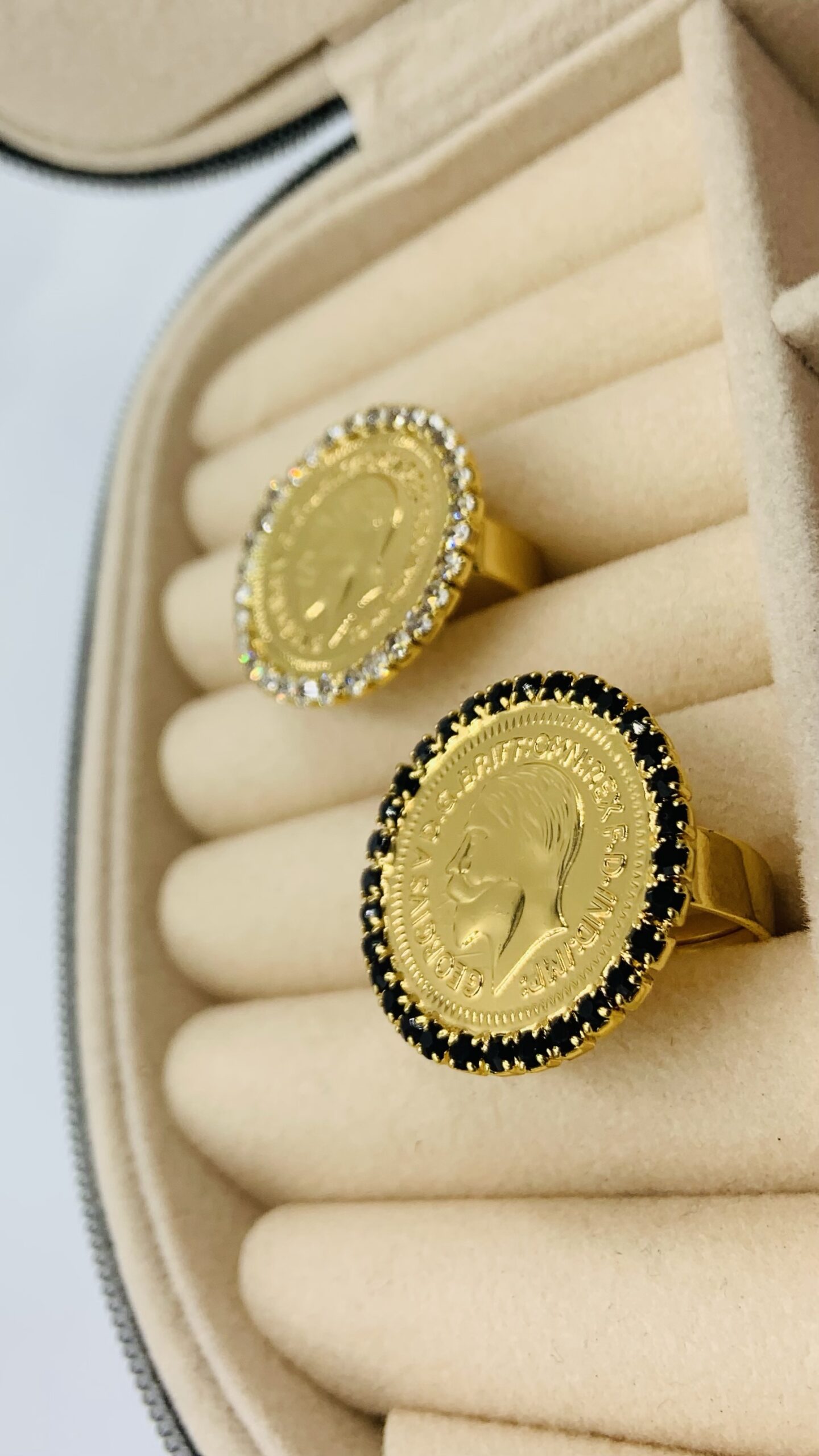 Gold-Plated Coin Ring with White Zircon - Image 3